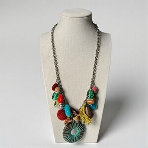 🍭5 for $20🍭 Boho Silver Tone Glass Beaded Multi Charm Necklace CC